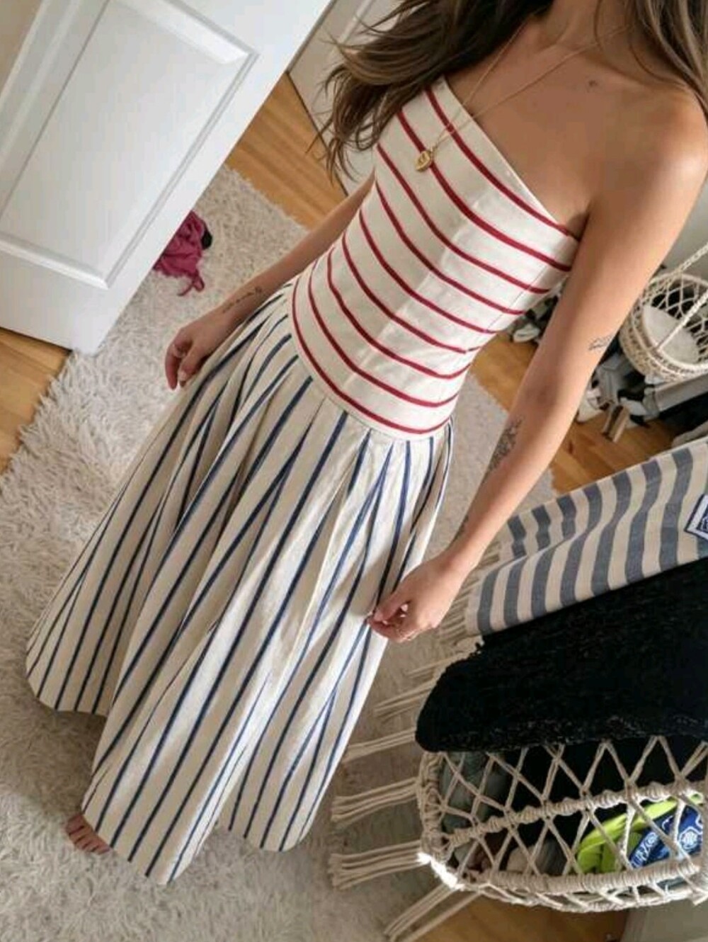 Women Summer Striped Bandeau Contrast Color Maxi Dress, Waist Slimming Backless - Picture 5 of 5